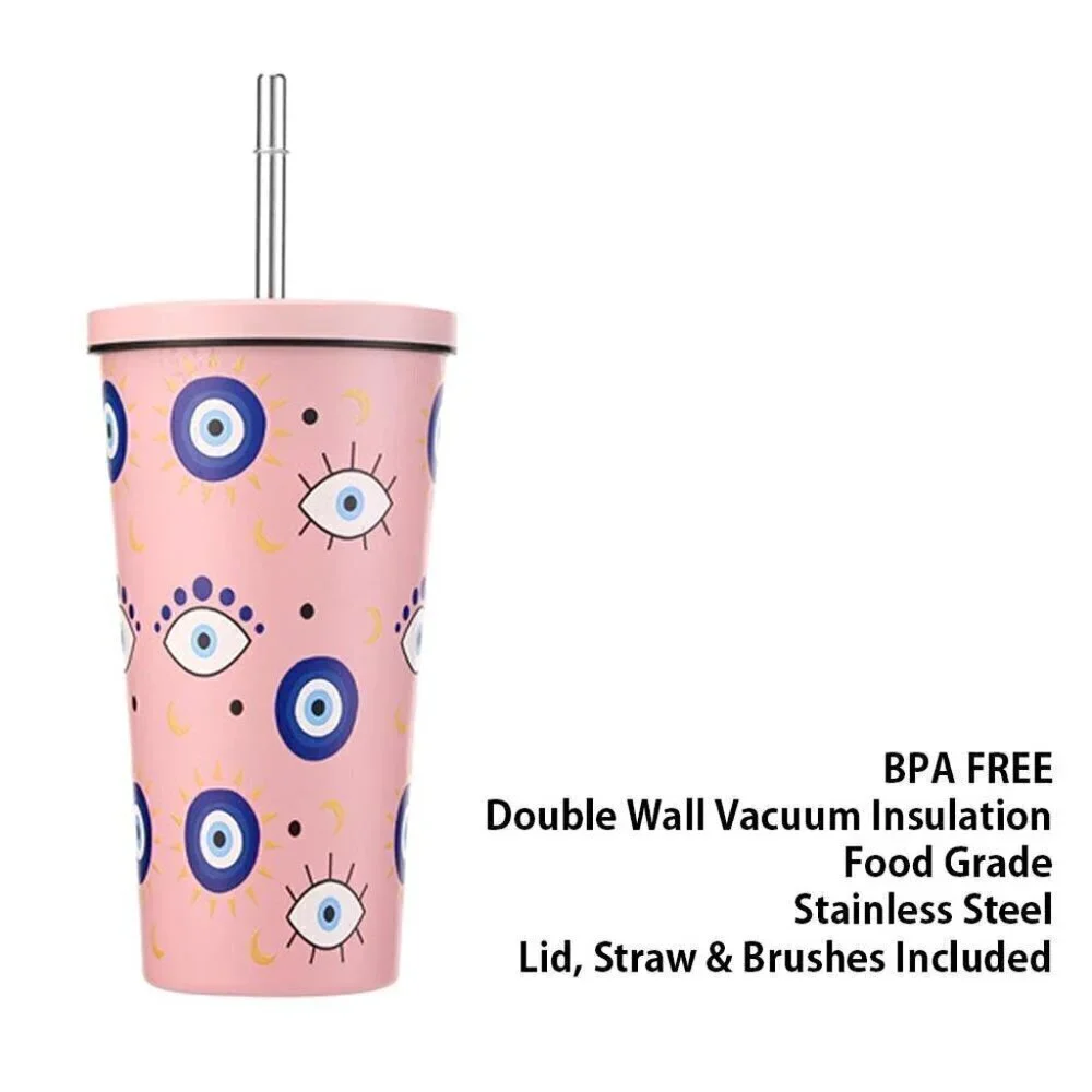 Evil Eye Pattern Printed 16oz Stainless Steel Tumbler